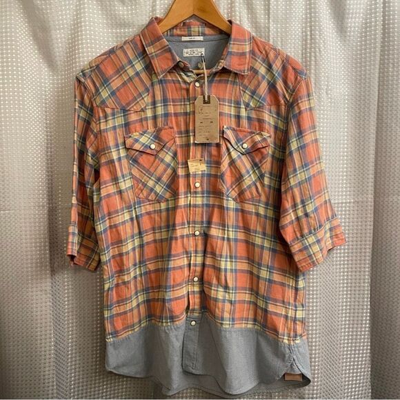 AllSaints | All Saints Township HS Shirt Coral Base Check Button Down Shirt - Picture 1 of 6